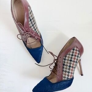 Women's J. Crew Collection Ponyhair‎ and Plaid Leather Lace Up Heels Size 8